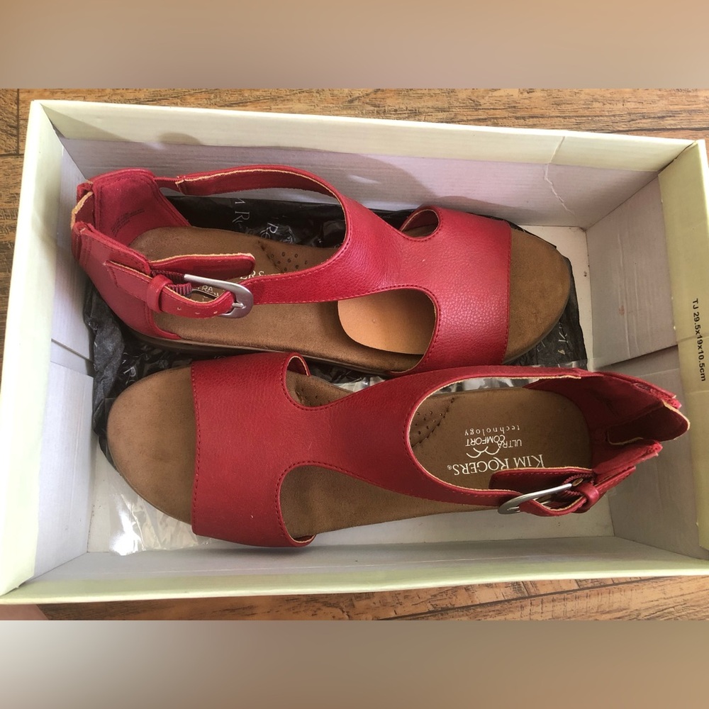 Kim Rogers Red Finley Flats 7.5M New With Box, Heel Zipper Granny Vintage